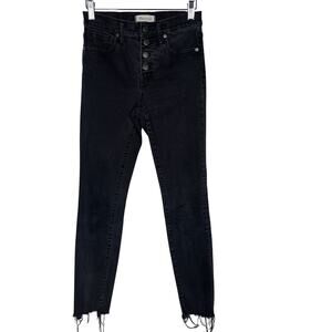 Madewell 26 9" Mid-Rise Skinny Jeans Berkeley Black Button Through Chewed Hems